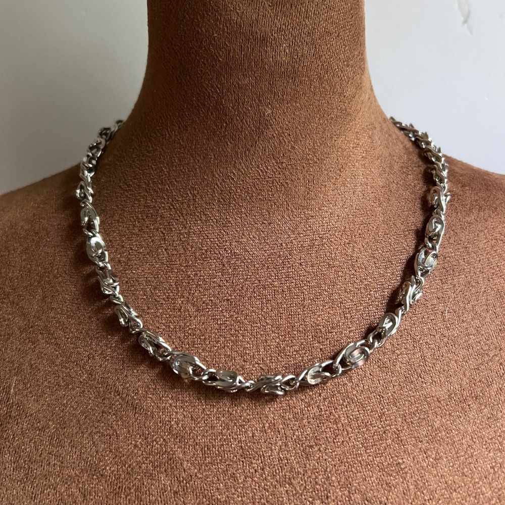Silver Tone Link‎ Chain Necklace Magnetic Clasp 18-19.5" Industrial